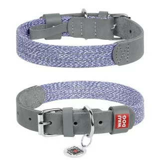 WAUDOG Classic Hundehalsband aus Leder & recycelter Baumwolle, purple